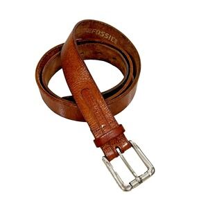 Vtg Fossil Genuine Leather Belt Brown Size 40 Men's Distressed Vintage Style Y2K